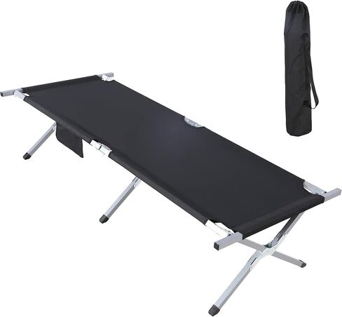 Portable Folding Camping Cot for Adults, Easy-to-Assemble Sleeping Cot for Travel, Hiking & Office Nap, Includes Storage Bag & Side Pocket, Support 330Lbs, Black in Saudi Arabia