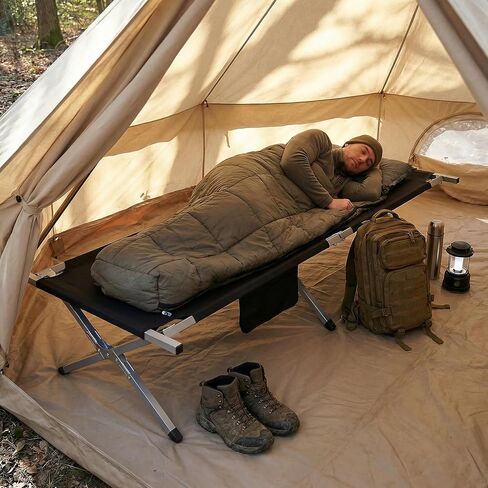 Portable Folding Camping Cot for Adults, Easy-to-Assemble Sleeping Cot for Travel, Hiking & Office Nap, Includes Storage Bag & Side Pocket, Support 330Lbs, Black in Saudi Arabia