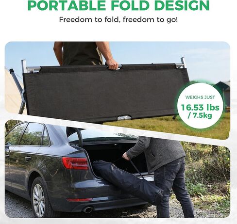 Portable Folding Camping Cot for Adults, Easy-to-Assemble Sleeping Cot for Travel, Hiking & Office Nap, Includes Storage Bag & Side Pocket, Support 330Lbs, Black in Saudi Arabia
