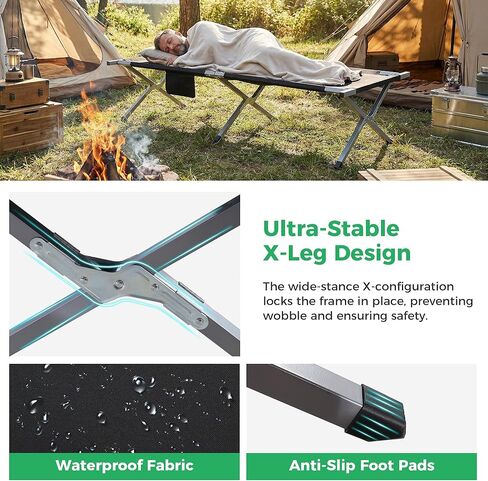 Portable Folding Camping Cot for Adults, Easy-to-Assemble Sleeping Cot for Travel, Hiking & Office Nap, Includes Storage Bag & Side Pocket, Support 330Lbs, Black in Saudi Arabia