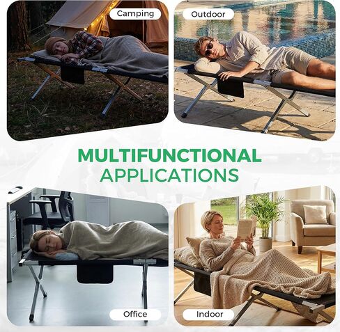 Portable Folding Camping Cot for Adults, Easy-to-Assemble Sleeping Cot for Travel, Hiking & Office Nap, Includes Storage Bag & Side Pocket, Support 330Lbs, Black in Saudi Arabia