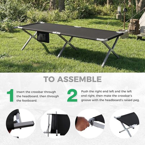 Portable Folding Camping Cot for Adults, Easy-to-Assemble Sleeping Cot for Travel, Hiking & Office Nap, Includes Storage Bag & Side Pocket, Support 330Lbs, Black in Saudi Arabia