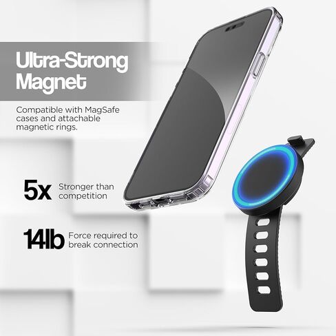 ENCASED Magnetic Phone Holder for Stroller Bar, Compatible with MagSafe, Secure Mount Adjustable Strap, Strong Magnets, for Peloton Bike Handlebars in Saudi Arabia