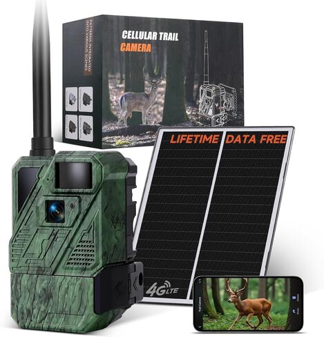 كاميرا Zleo Cellular Trail مع بيانات غير محدودة مدى الحياة، كاميرا ألعاب تعمل بالطاقة الشمسية 4G LTE مع صورة مصغرة مجانية مدى الحياة، مشغل حركة 0.5 ثانية، عموم وإمالة، رؤية ليلية مزدوجة، تحكم عن بعد في التطبيق، IP65 in Kuwait