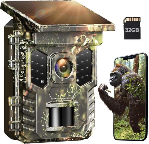 كاميرا XTU 4K 64 ميجابكسل تعمل بالطاقة الشمسية مع واي فاي وبلوتوث - مشغل سريع 0.2 ثانية، بدون اشتراك، رؤية ليلية تعمل بالحركة، كاميرا ألعاب قابلة لإعادة الشحن للحياة البرية والغزلان للاستخدام الخارجي، IP66 مقاومة للماء in Kuwait