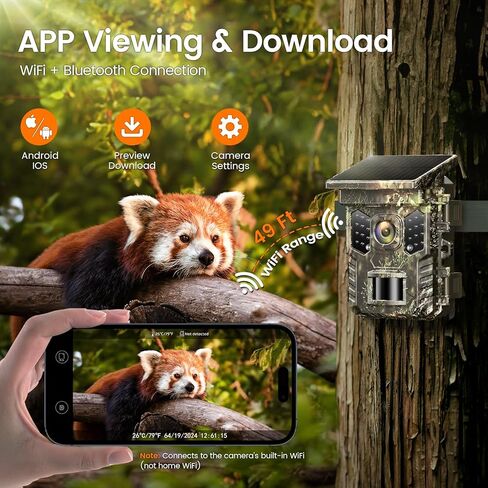 كاميرا XTU 4K 64 ميجابكسل تعمل بالطاقة الشمسية مع واي فاي وبلوتوث - مشغل سريع 0.2 ثانية، بدون اشتراك، رؤية ليلية تعمل بالحركة، كاميرا ألعاب قابلة لإعادة الشحن للحياة البرية والغزلان للاستخدام الخارجي، IP66 مقاومة للماء in Kuwait