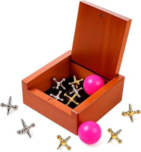 Playbees Metal Jacks Game Set - 12 Sets - Retro Kids' Entertainment with Metallic Jacks and Bouncy Ball - Classic Jacks Game for Fun and Skill Development in Kuwait