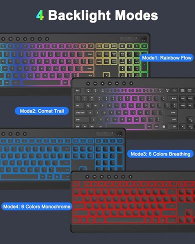 EDJO Wireless Keyboard and Mouse Combo, 10 Backlit Effects, Rechargeable 2.4GHz Silent Full-Size Light Up USB Keyboard with 6 Button RGB Mouse for Laptop, Computer, PC in Saudi Arabia