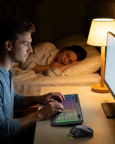 EDJO Wireless Keyboard and Mouse Combo, 10 Backlit Effects, Rechargeable 2.4GHz Silent Full-Size Light Up USB Keyboard with 6 Button RGB Mouse for Laptop, Computer, PC in Saudi Arabia