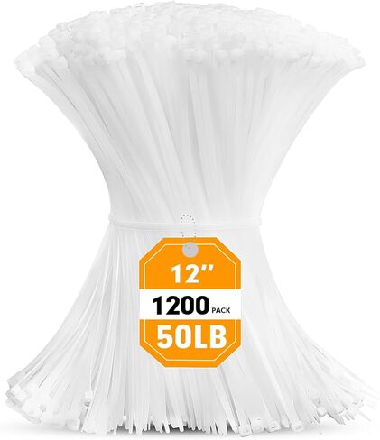 Zip Ties, RAZCC 1200pcs Cable Zip Ties 12 Inch, Heavy Duty White Plastic Wire Ties with 50lb Tensile Strength, Self-Locking Nylon Cable Ties, Wire Management for Indoor and Outdoor in Saudi Arabia