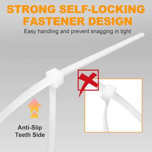 Zip Ties, RAZCC 1200pcs Cable Zip Ties 12 Inch, Heavy Duty White Plastic Wire Ties with 50lb Tensile Strength, Self-Locking Nylon Cable Ties, Wire Management for Indoor and Outdoor in Saudi Arabia