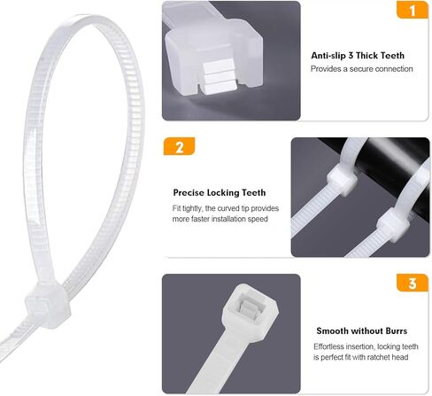Zip Ties, RAZCC 1200pcs Cable Zip Ties 12 Inch, Heavy Duty White Plastic Wire Ties with 50lb Tensile Strength, Self-Locking Nylon Cable Ties, Wire Management for Indoor and Outdoor in Saudi Arabia