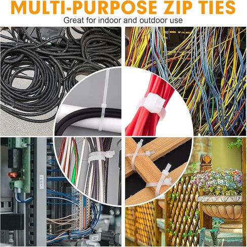 Zip Ties, RAZCC 1200pcs Cable Zip Ties 12 Inch, Heavy Duty White Plastic Wire Ties with 50lb Tensile Strength, Self-Locking Nylon Cable Ties, Wire Management for Indoor and Outdoor in Saudi Arabia