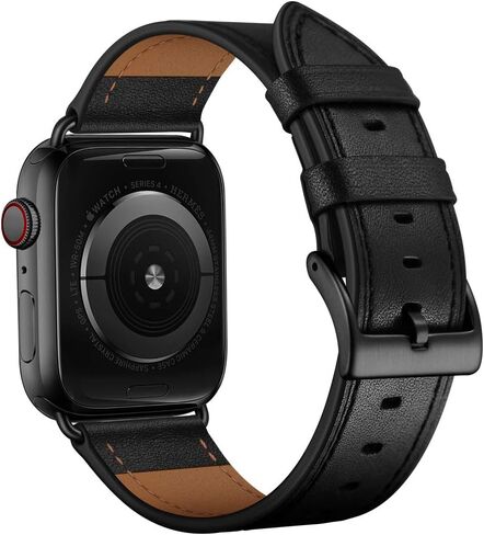 OUHENG Leather Bands Compatible with Apple Watch Band 49mm/46mm/45mm/44mm/42mm, Genuine Leather Strap Compatible with iWatch Ultra 3/2/1 & Series 11/10/9/8/7/6/5/4/3/2/1 & SE3 SE2 SE, Black/Black in Saudi Arabia