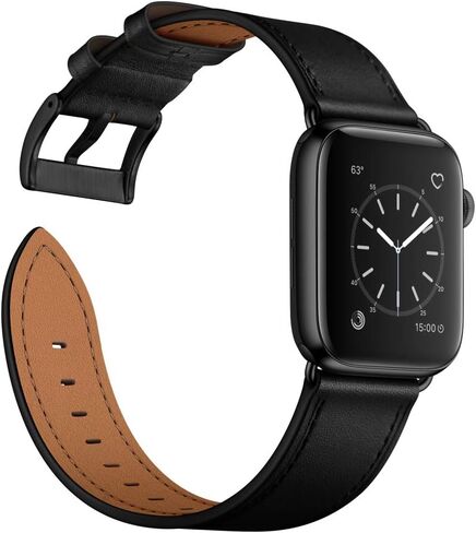 OUHENG Leather Bands Compatible with Apple Watch Band 49mm/46mm/45mm/44mm/42mm, Genuine Leather Strap Compatible with iWatch Ultra 3/2/1 & Series 11/10/9/8/7/6/5/4/3/2/1 & SE3 SE2 SE, Black/Black in Saudi Arabia
