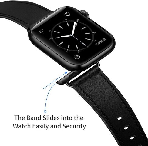 OUHENG Leather Bands Compatible with Apple Watch Band 49mm/46mm/45mm/44mm/42mm, Genuine Leather Strap Compatible with iWatch Ultra 3/2/1 & Series 11/10/9/8/7/6/5/4/3/2/1 & SE3 SE2 SE, Black/Black in Saudi Arabia