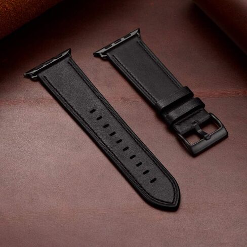 OUHENG Leather Bands Compatible with Apple Watch Band 49mm/46mm/45mm/44mm/42mm, Genuine Leather Strap Compatible with iWatch Ultra 3/2/1 & Series 11/10/9/8/7/6/5/4/3/2/1 & SE3 SE2 SE, Black/Black in Saudi Arabia