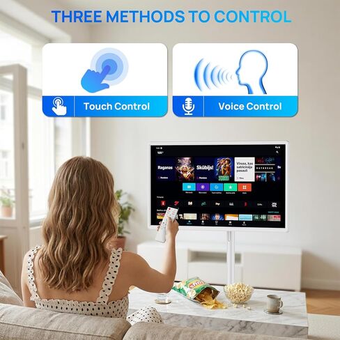 تلفزيون KEFEYA 32 بوصة ذكي محمول، شاشة لمس FHD على العجلات، جهاز تحكم عن بعد صوتي، شاشة متحركة لاسلكية، دوران 360 درجة، بطارية قابلة لإعادة الشحن 38400 مللي أمبير، معتمدة من EDLA، مكبرات صوت ستيريو 20 وات in Kuwait