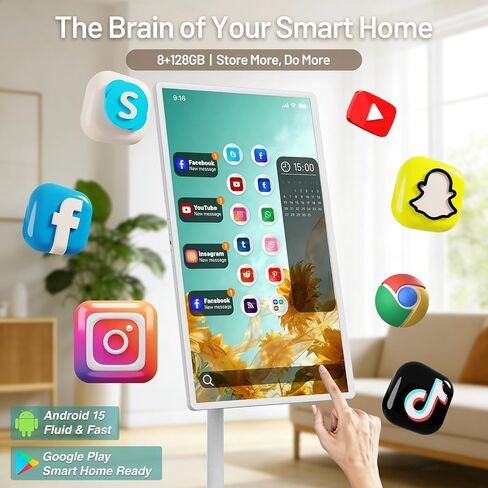 تلفزيون KEFEYA الذكي المحمول مقاس 32 بوصة، تلفزيون متحرك على عجلات، نظام تشغيل Android 15، ذاكرة وصول عشوائي 8 جيجا + تخزين 128 جيجا، شاشة لمس عالية الدقة 1080 بكسل، بطارية مدمجة 6-8 ساعات، دوران دوار كامل، جهاز تحكم عن بعد صوتي in Kuwait