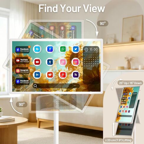 تلفزيون KEFEYA الذكي المحمول مقاس 32 بوصة، تلفزيون متحرك على عجلات، نظام تشغيل Android 15، ذاكرة وصول عشوائي 8 جيجا + تخزين 128 جيجا، شاشة لمس عالية الدقة 1080 بكسل، بطارية مدمجة 6-8 ساعات، دوران دوار كامل، جهاز تحكم عن بعد صوتي in Kuwait