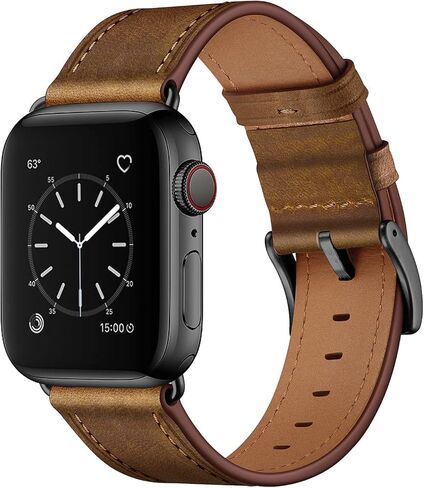 OUHENG Leather Bands Compatible with Apple Watch Band 49mm/46mm/45mm/44mm/42mm, Genuine Leather Strap Compatible with iWatch Ultra 3/2/1 & Series 11/10/9/8/7/6/5/4/3/2/1 & SE3 SE2 SE, Black/Black in Saudi Arabia