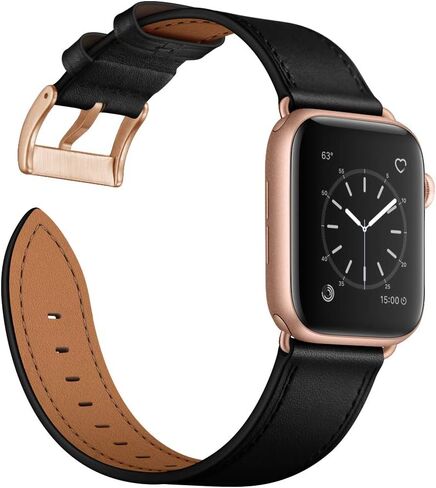 OUHENG Leather Bands Compatible with Apple Watch Band 49mm/46mm/45mm/44mm/42mm, Genuine Leather Strap Compatible with iWatch Ultra 3/2/1 & Series 11/10/9/8/7/6/5/4/3/2/1 & SE3 SE2 SE, Black/Black in Saudi Arabia