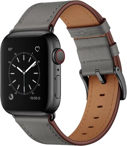 OUHENG Leather Bands Compatible with Apple Watch Band 49mm/46mm/45mm/44mm/42mm, Genuine Leather Strap Compatible with iWatch Ultra 3/2/1 & Series 11/10/9/8/7/6/5/4/3/2/1 & SE3 SE2 SE, Black/Black in Saudi Arabia