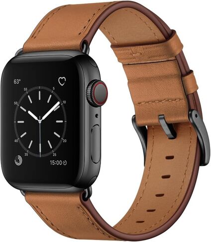 OUHENG Leather Bands Compatible with Apple Watch Band 49mm/46mm/45mm/44mm/42mm, Genuine Leather Strap Compatible with iWatch Ultra 3/2/1 & Series 11/10/9/8/7/6/5/4/3/2/1 & SE3 SE2 SE, Black/Black in Saudi Arabia
