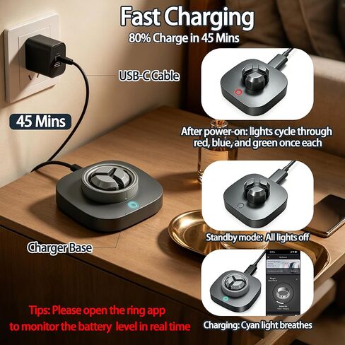 شاحن متوافق مع Oura Ring Gen 4: قاعدة شحن سريعة للحجم 7/8/9/10/11/12/13 مع كابل USB-C (غير متوافق مع Ring Gen 3) in Kuwait