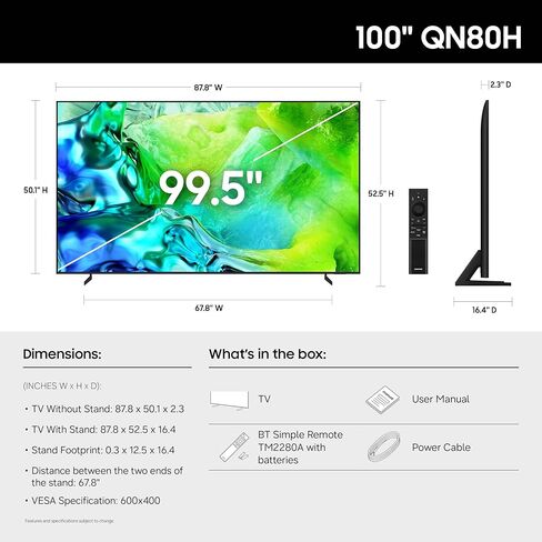 سامسونج فئة 100 بوصة، سلسلة QN80H، Neo QLED Mini LED، 4K UHD، Samsung Vision AI، تلفزيون Tizen الذكي، 2026 (QN100QN80HFXZA) in Saudi Arabia
