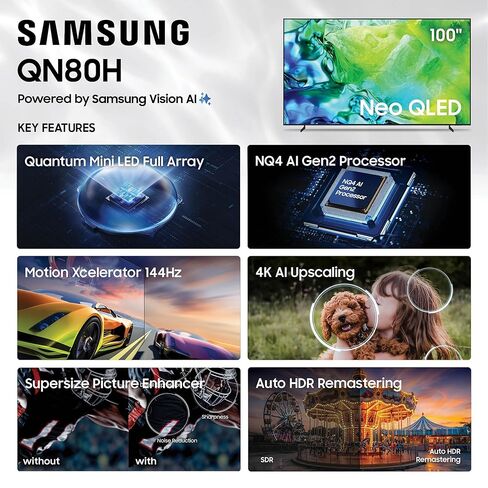 سامسونج فئة 100 بوصة، سلسلة QN80H، Neo QLED Mini LED، 4K UHD، Samsung Vision AI، تلفزيون Tizen الذكي، 2026 (QN100QN80HFXZA) in Saudi Arabia