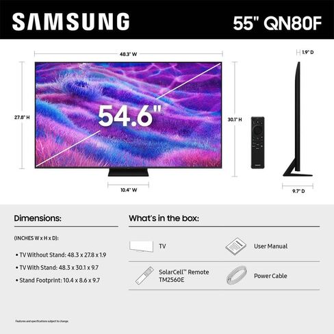 Samsung Neo QLED QN80F Series 4K Vision AI Mini LED Smart TV 2025 HDR Dolby Atmos 120Hz WiFi Bluetooth SmartThings Gaming Hub Smart Television Streaming Ready (55) in Saudi Arabia