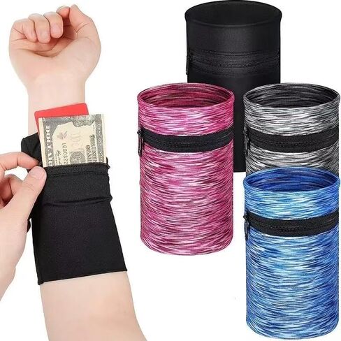 1 Pocket Wrist Wallet Wrist Cell Phone Holder, Ankle Wallet, Sweat Bands, Armband, Hidden Pouch, Wristlet Wallet for Travel, Outdoor Sports Running,Black in Saudi Arabia