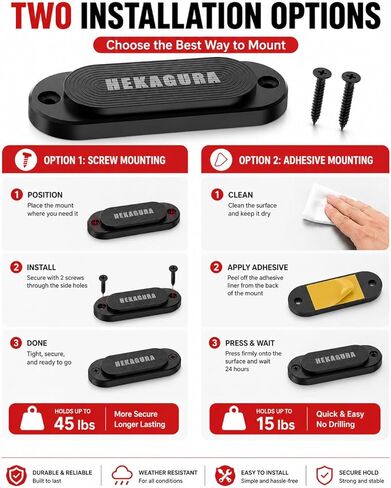 HEKAGURA Gun Magnet Mount، تصنيف 45 رطلاً حامل مسدس مغناطيسي للسيارة، حافظة سيارة مع طلاء مطاطي لملحقات مسدس غلوك للسيارة والشاحنة للرجال in Kuwait
