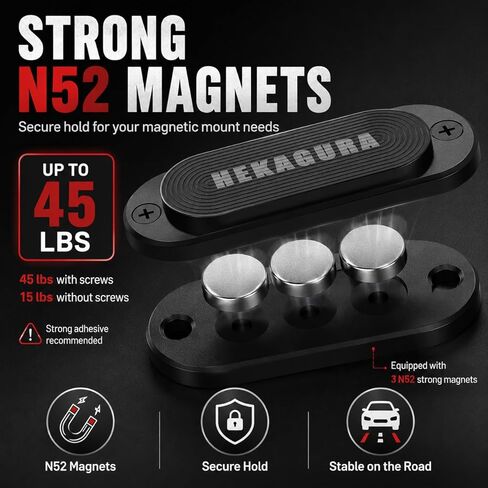 HEKAGURA Gun Magnet Mount، تصنيف 45 رطلاً حامل مسدس مغناطيسي للسيارة، حافظة سيارة مع طلاء مطاطي لملحقات مسدس غلوك للسيارة والشاحنة للرجال in Kuwait