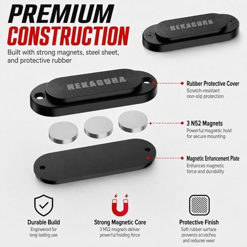 HEKAGURA Gun Magnet Mount، تصنيف 45 رطلاً حامل مسدس مغناطيسي للسيارة، حافظة سيارة مع طلاء مطاطي لملحقات مسدس غلوك للسيارة والشاحنة للرجال in Kuwait
