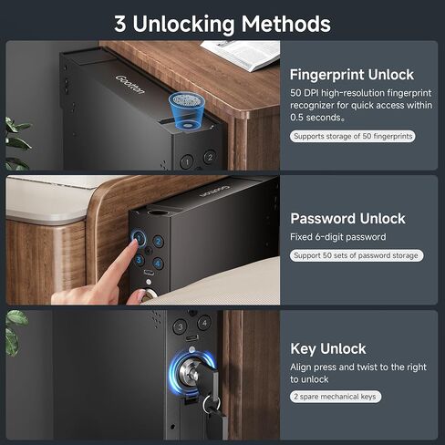 Vehicle Gun Safe for Handgun with Fingerprint, Keypad, Key, Biometric Car Gun Safe for Pickup, SUV, Truck, Large Sedan and Hatchback, Quick Access Auto Pop-Up Pistol Safe for Nightstand Beside in Saudi Arabia