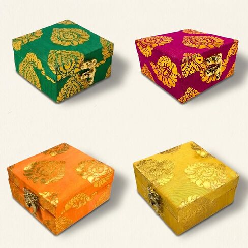 LOVENSPIRE 4 Piece Small Gift Box with Gota Patti Work Brocade Shagun Jewelry Box Indian Traditional Wedding Sweet Box Designer Fabric Box for Housewarmings, Christmas, Return Gift in Saudi Arabia