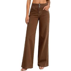 roswear Women’s Wide Leg Jeans Casual High Waisted Stretch Baggy Loose Denim Pants in Saudi Arabia