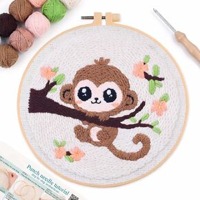 Harimau 3 Pack Embroidery Starter Kits for Beginner Kids,punch needle Fabric with Pattern,Threader, Yarns,Pinch Needle and Embroidery Hoops for Rug-Punch in Kuwait