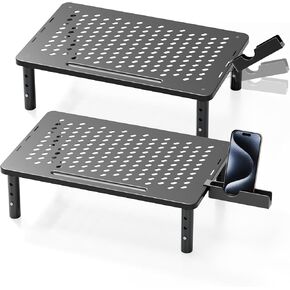 Computer Monitor Stand Riser for Desk, 3 Height Adjustable PC Laptop TV Desktop Monitor Stand Shelf, Metal Printer Table with Phone Holder, Stand Riser for Desk, Office Desk Organizers and Accessories, 2 Pack in Saudi Arabia