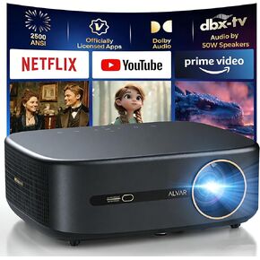 جهاز عرض Alvar الذكي 2026 تمت ترقيته، 2500 ANSI، دعم 4K، تطبيق NetfIix مدمج، صوت DoIby ومكبرات صوت 50 وات، تركيز تلقائي، WiFi 6، بلوتوث 5.3، مسرح منزلي وجهاز عرض أفلام خارجي، أسود in Kuwait