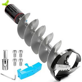 FUJIWARA Ice Auger، مثقاب ثلج بقطر 8 بوصات، مثقاب ثلج بدون سلك من النايلون لصيد الأسماك على الجليد، شفرة فولاذية عالية الكربون SK-5، مع محول عالمي 1/2 بوصة ورغوة قابلة للطفو in Kuwait