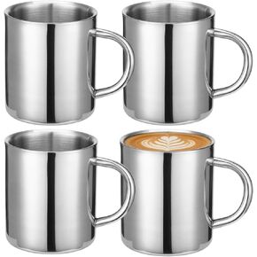 4 PCS Stainless Steel Coffee Mugs 10 oz, Double Wall Insulated Camping Cups with Handle, Metal Tea Cup Set for Travel RV Outdoor, Mirror Polished, Dishwasher Safe, Keeps Drinks Hot or Cold in Kuwait