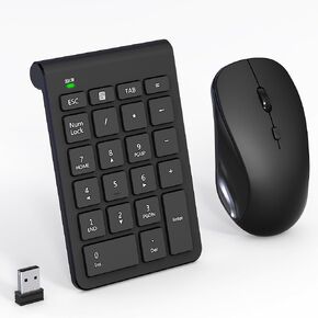 مجموعة ماوس لاسلكية ولوحة أرقام - لوحة مفاتيح USB مكونة من 22 مفتاحًا و3 ماوس صامت قابل للتعديل DPI، مجموعة لوحة مفاتيح رقمية وماوس رفيعة للغاية ومحمولة بتردد 2.4 جيجا هرتز لأجهزة الكمبيوتر المحمول والكمبيوتر الشخصي وسطح المكتب والكمبيوتر المحمول وجهاز اس in Kuwait
