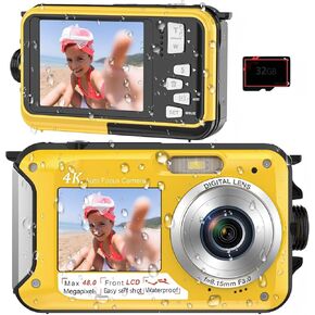 4K Digital Camera 16FT Underwater Camera with 32GB Card 64MP Autofocus Dual-Screen Selfie Waterproof Camera for Snorkeling Compact in Kuwait