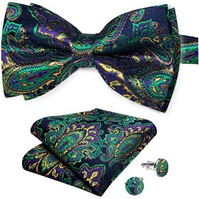DiBanGu Black Gold Paisley Bow Tie for Men Adjustable Pretied Bow Tie Handkerchief Cufflinks in Saudi Arabia