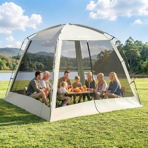 8 × 8ft Camping Screen Tent for 6-8 People, Easy Setup House Tent with 8 Ground Stakes & 4 Windproof Ropes, Portable Screened Canopy with Mosquito Net for Outdoor, Patios, Backyard, Beige in Kuwait