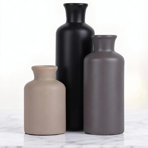 Ceramic Vase Set of 3 – Small Flower Vases, Modern Farmhouse Boho Flower Vases for Home Decor, Rustic Pottery Vases for Centerpieces, Living Room, Shelf, Fireplace, Entryway Decor, Table or Cabinet in Kuwait