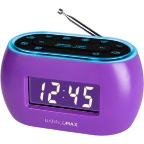 HANNLOMAX HX-161CR Portable PLL FM Radio Alarm Clock, LCD Display with Dimmer Function, 7 Colors RGB Night Light, USB Port for 1A Charging, Telescopic Antenna, AC/DC Operation only. (Purple) in Saudi Arabia